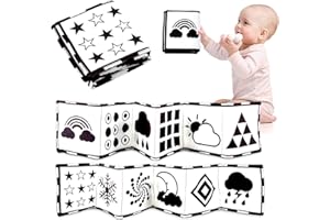JurciCat Kontrastowa Książka dla Niemowląt - Czarno-Biała Grafika na Tkaninie, Miękka z Obrazkami dla Maluchów od 0 Miesięcy - Zabawka Edukacyjna