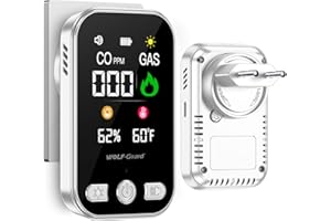 WOLF GUARD Wolf-Guard Detector de Monóxido de Carbono y Gas, Monitor Digital con Pantalla LCD, Alarma Audible y Visual, Sensor de Temperatura y Humedad