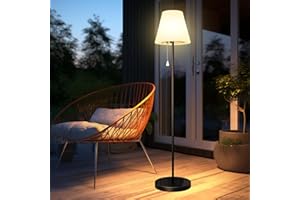 Bawoo Lampadaire solaire d'extérieur avec capteur de lumière, étanche IP65, rechargeable par USB, luminosité à intensité variable, blanc chaud et RVB, lampadaire sans fil pour terrasse, jardin, etc.