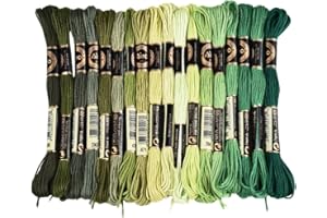 CABODYALS 18 Skeins 6 Strands Green Embroidery Thread Cross Stitch Variegated Gradient Floss Friendship Bracelet String Yarn Polyester Threads for Hand Sewing Needlecraft Jewellery Diy Craft Stitching