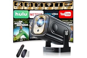 NONETE Mini Proyector Vídeo, Proyector Portátil con WiFi 6 y BT 5.4, 1080P Full HD 4K,Proyector Inteligente con Función Enfoque Automático y Corrección Trapezoidal, para TV Stick/HDMI/PC/Laptop/PS5（Negro）