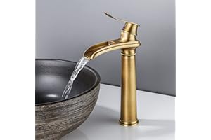 YAGJIA Wasserhahn Bad Hoch Antik, Waschtischarmatur Wasserfall Retro, Waschbecken Armaturen Messing, Badarmatur Einhebel Mischbatterie Hoher Auslauf für Badezimmer