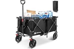 HIKENTURE Wózek transportowy, składany, ręczny, z 4 oponami, praktyczny wózek ogrodowy, na zakupy, udźwig do 100 kg, w zestawie pokrowiec przeciwdeszczowy