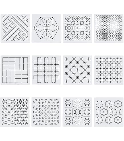 Sashiko Stencils Uk 12 Pcs Sashiko Stencil Set - 13x13cm Plastic ...
