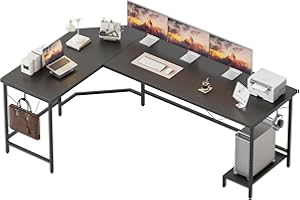 Mericonia L Shaped Desk, 170 cm Corner Gaming Desk for Home Office, Computer Desk Sturdy Writing Workstation for Small Space, Easy to Assemble, Black