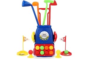 deAO Ensemble de Golf pour Tout-Petit, Valise de Golf pour Enfants, Jouets de Sport d'intérieur et d'extérieur avec 6 Balles, 4 Clubs, 2 Trous, Golf pour Garçons et Filles de 1, 2, 3, 4, 5 Ans