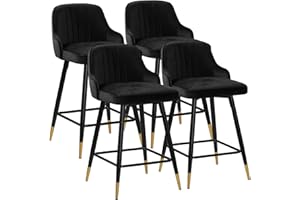 Bekrvio Swivel 65cm Counter Height Bar Stools Set of 4,Velvet Upholstered Kitchen Stools with Back,For 88–95cm Kitchen Island & Counter,Metal Frame, Support 150kg