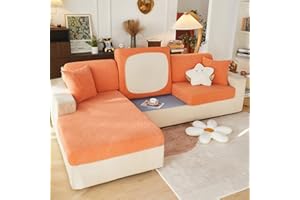 ShowyLive Copertura per Penisola, Copriseduta Divano Elasticizzato Fodera per Cuscino del Sedile del Divano, Coprisedile per Divano con Penisola - Alta Qualità & Lavabile (Foglie, Arancia)