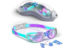 Hurdilen Kids Swim Goggles, Swimming Goggles for Kids Children, Anti-Fog Anti-UV Youth Swim Glasses with Nose Clip, Earplugs for Age 3-15