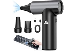 APPS2Car Soffiatore elettrico per polvere, 130000 giri/min, soffiatore per polvere a 10 velocità con display a LED, aria compressa elettrico di tipo C per tastiera, casa, esterno, laptop, auto - Nero