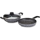Amazon Brand - Solimo Aluminium 3 Piece Non-Stick Cookware Set|Granite Finish|Induction Base|Pfoa Free|High Temperature Resis