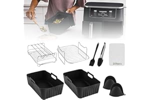 CINEMON Silicone Air Fryer Liners for Air Fryer Dual, Set of 8 for Air Fryer Accessories, Reusable Air Fryer Silicone Liner for Ninja Air Fryer AF300UK & AF400UK - Gifts for Women - Black