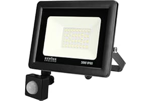 Ecolux PIR Motion Sensor 30W LED Outdoor Floodlight Energy Efficient 6000K Waterproof IP65 Mains Powered for Garage, Porch, Shed & Commercial Buildings - with Earth Wire (30W)