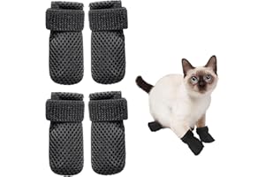 MALOUSUN 4Stk Katzenschuhe,Verstellbare Katzenschuhe aus Netzstoff,Krallenschutz für Katzen,Atmungsaktiv Katzenpfotenschutz,Anti-Kratz-Schuhe Für Katzen,Katzenstiefel zum Baden,Schneiden von Nägeln (Schwarz,M)