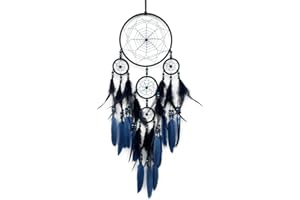 Donko Blue and Black Dream Catcher Large Dream Catchers Wall Decor Handmade Feather Dreamcatcher Wall Hanging Ornament for Bedroom Living Room Home Decor
