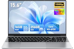 FUNYET Ordenador portátil, 2025 Laptop de 15,6 Pulgadas, 16GB RAM 256GB SSD, portátil Core M3-6Y30, IPS FHD 1920 x 1080 Notebook, 180°Cierre Abierto, 5000 mAh, Ranura para Tarjeta TF, Estudiante