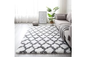 TINYBOY-HBQ Tappeti Salotto Shaggy Tappeto a Pelo Lungo Tappeto Peloso Soggiorno Salotto Moderno Cameretta Tappeti Pelosi Camera da Letto Morbido Tappetino Antiscivolo Morbido e Soffice (Bianco, 120*160cm)