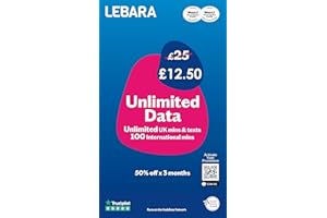 Lebara Mobile SIM Card with Unlimited Data Plan for £12.50, Half Price for First 3 Months, No Contract, UK Calls, Texts, International Minutes, EU and India Roaming Included