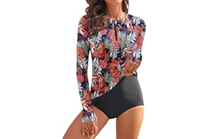 WOWENY Women Rash Guard Swimsuit Long Sleeve Sun Protection Clothing Swim Shirt Bathing Shirt Active Surf Rashguard Tops Hiking Surfing Fishing,