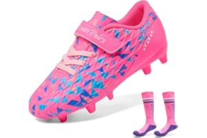 DREAM PAIRS Boys Girls Soccer Cleats Youth Firm Groud Football Shoes with Socks for Little/Big Kids,Size