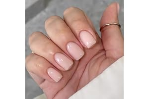 KQueenest Nude Rosa Press On Nails Kurz Eckig - Künstliche Nägel zum Aufkleben Kurz, Natürlich Einfarbig Fake Nails Fingernägel zum aufkleben, Glänzende Gel Full Cover Acryl Nägel für Frauen, 24 Stück
