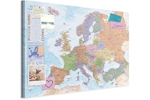 murando - Tableau à Épingles et Peinture sur Toile Combinés 120x80 cm - Avec Crochets Clous et Punaises Argentées - Panneau en Fibres pour Notes et Affichage - Carte du monde k-A-0136-v-a