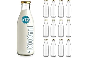 Espirito Rebelde 10 bottiglie di vetro vuote da 1000 ml con coperchio, bottiglie di vetro per succhi, latte, barbecue, salse, ideali per picnic, matrimoni e feste