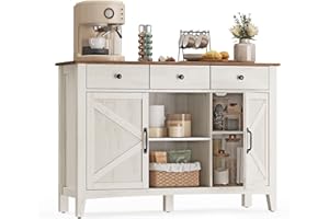 ‎VASAGLE VASAGLE Szafka kuchenna, kredens z szufladami, szafka z drzwiami, regulowana półka, styl rustykalny, do salonu/kuchni, 40 x 114,5 x 80 cm, kolor vintage biały-brąz miodowy BBK371W02V1