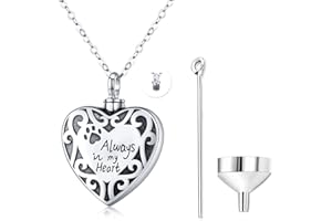 FRIGGEM Biżuteria kremacyjna, naszyjnik na prochy psa, srebrna urna, wisiorek w kształcie serca, medalion na prochy, pamiątkowa biżuteria, zawieszka, z zestawem do napełniania