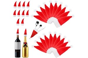 Feelhap 30 Piezas Mini Gorro de Papá Noel,Soporte para Cubiertos Navideños Mini Sombrero de de Navidad,Mini Sombrero de Navidad Tapas de Botellas Cubiertos Piruleta para Adornos de Mesa