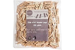 CUWELT 200pcs Mini Wooden Pegs, Small Wooden Clips Photo Natural for Decorative Photo Wall, Mini Wooden Clothes Pegs Hardwood, Tiny Pegs for Christmas, Holding Paper, Arts, Crafts, Wedding Event, DIY