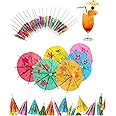 DNY 100 Pcs Cocktail Drink Umbrella Picks Toothpicks - Colorful Paper Hawaiian Toothpicks Cocktail Umbrellas for Drinks Tiki Party Decorations