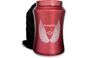 CHIEMOT Up to 220 lbs Large Urns for Ashes Adult Male-Female, Angel Wings in Loving Memory Decorative Cremation Urn for Human Ashes with Velvet Bag(Red)