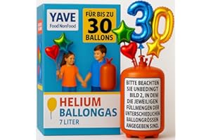 YAVE FOOD-NONFOOD Helium Gasflasche Helium Ballon Gas Heliumtank mit Füllventil Ballongas für bis zu 30 Ballons für Party, Geburtstag & Hochzeit