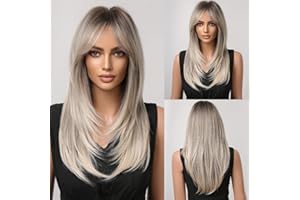 Allbell Perücken Blond für Frauen Langgeschichtige Perücken mit Bangs Hitzebeständiges Haar