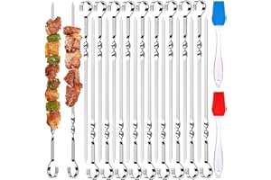 ZZRSYJ 20 Pièces 30 cm Brochettes à Viande en Acier Inoxydable, brochettes de kebab avec 2 pinceaux à huile,Brochettes de Barbecue, Brochette réutilisables, Brochettes pour Barbecue Viande légumes