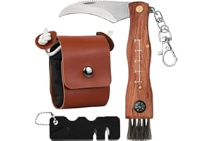 Wisebom Coltello per Funghi Coltellino a Serramanico per Raccogliere Funghi e Tartufi con Manico in Legno Lama Retrattile Affilata Pennello Righello Lama in Acciaio Inox da 7 cm (Nero)