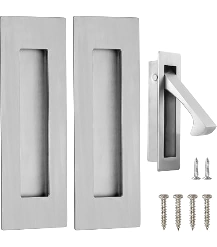 6-Inch Recessed Flush Finger Pull Set – 304 Stainless Steel Pocket Door Hardware, Edge Pull Included, Gold Finish (Fits 1-3/16"+ Doors)