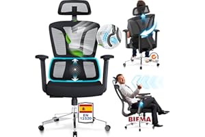 MELOKEA ReliefBack Silla de Oficina Ergonómica, Apoyo Lumbar Dinámico, Respaldo Adaptativo, Silla Escritorio 150 kg Respaldo Alto, Bloqueo en 3 Niveles, contra los Dolores Lumbares, para Gente Alta