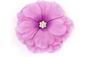 AVALAYA Large Lilac/Pink Crystal Fabric Rose Brooch - 13cm Diameter