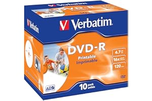 Verbatim® DVD-R, full printable, Jewelcase, einmalbeschreibbar, 4,7 GB, 16 x (10 Stück), Sie erhalten 1 Packung á 10 Stück