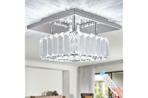 Cainjiazh Dimmable Crystal Chandelier LED Ceiling Light with Remote Flush Mount Small Chandelier Crystal Chandeliers Ceiling Lamp for Dining Rooms Living Rooms Bedroom Kitchen Hallway(Square)