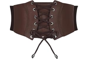WERFORU Damski szeroki pasek w stylu vintage, elastyczny pasek w talii, sztuczna skóra, gorset, sznurowanie, pas w talii cinch