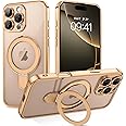 BENTOBEN Magnetic Case for iPhone 16 Pro [Compatible with Magsafe], Invisible Ring Stand Clear Back Soft TPU Plating Edge Military Grade Protection Shockproof Cover for iPhone 16 Pro, Desert Titanium