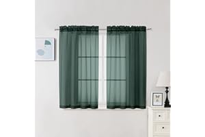 Chyhomenyc Hunter Green Sheer Curtains 45 Inch Long 2 Panels, Short Voile Drapes for Dinning Small Windows Bathroom Living Room Bedroom, Rod Pocket, 42Wx45L Inches