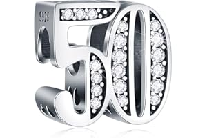 CRISNATA 5,10,13,15 à 40,45,50,55,60,65,70,80 anniversaire Charms Convient pour bracelet d'anniversaire européen, pendentif numérique en argent sterling 925 avec Pierre CZ transparente, cadeau pour