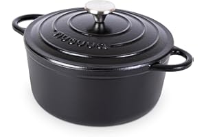 Gusseisen-Topf mit Deckel – Emaille-Schmortopf mit Antihaft, Ofenfest – Schwarz, 4.7 Liter, 24 cm – Robuster Dutch Oven – von Nuovva