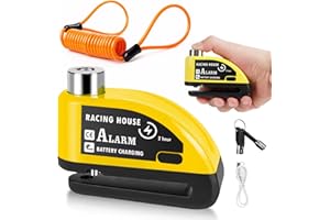 kodivenj Motorbike Disc Lock Motorcycle Lock, Rechargeable Alarm Disc Brake Lock 110db with Reminder Cable, High Security Anti Theft Brake Disc Lock for Motorcycle Bike Moped Motocross(yellow)