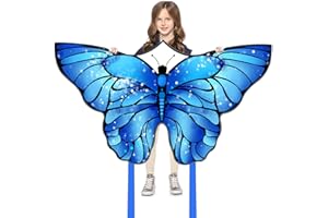 Flying Hoofer cerf-Volant Bleu Papillon pour Enfants à partir de 3 Ans et Adultes, Facile à Piloter pour Les débutants, idéal pour la Plage et Les Vacances en Famille, avec Cordon de 90 m et poignée.