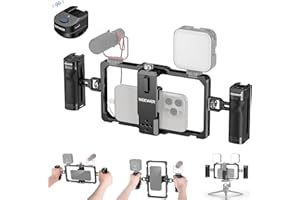 NEEWER Universal Telefon Käfig Video Rig mit Bluetooth Auslöser Seitengriff komfortable Griffe Handy Stabilisator für Video, Phone Cage kompatibel mit iPhone 15 Pro Max 15 Pro Galaxy S24 Ultra PA009E
